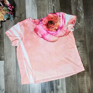 L.A. Blues Stretchy Floral Rhinestone Embellished Short Sleeve Top Size 22/24